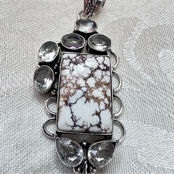 Gemstone Pendant Magnesite Bezel Set Glass Accent Multi Stone Silver Tone 0790 B - Picture 5 of 10